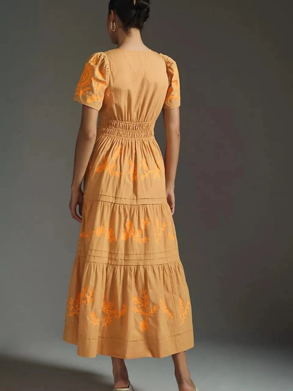 Anthropologie Tan Beige & Orange Somerset Embroidered Maxi Dress - Picture 2 of 6